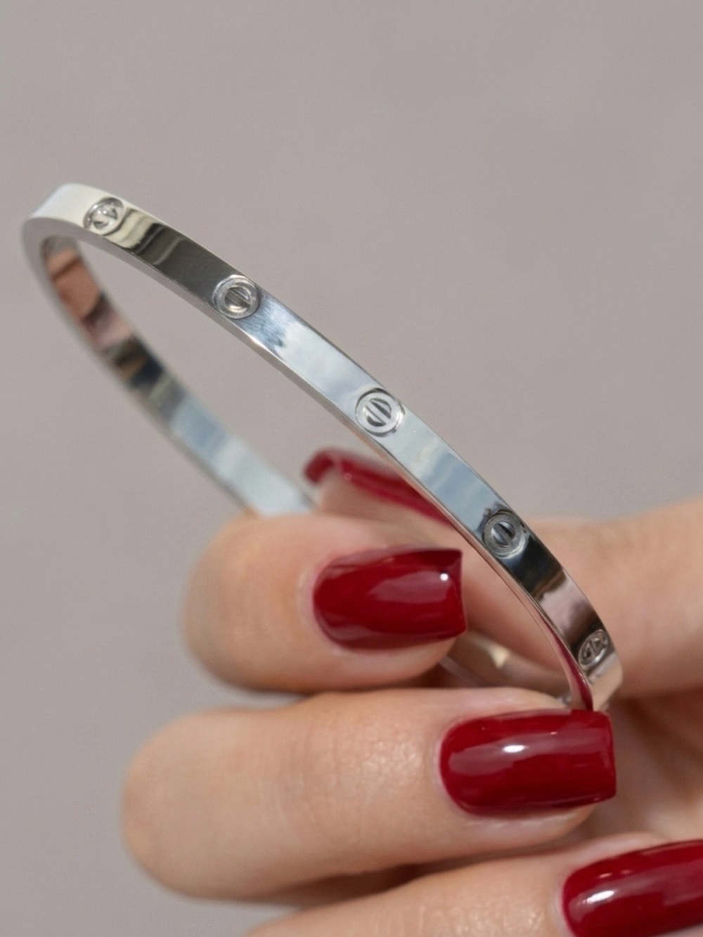 Silver Tone Thin Bangle Bracelet Love Design Stainless Steel Non-Tarnish
